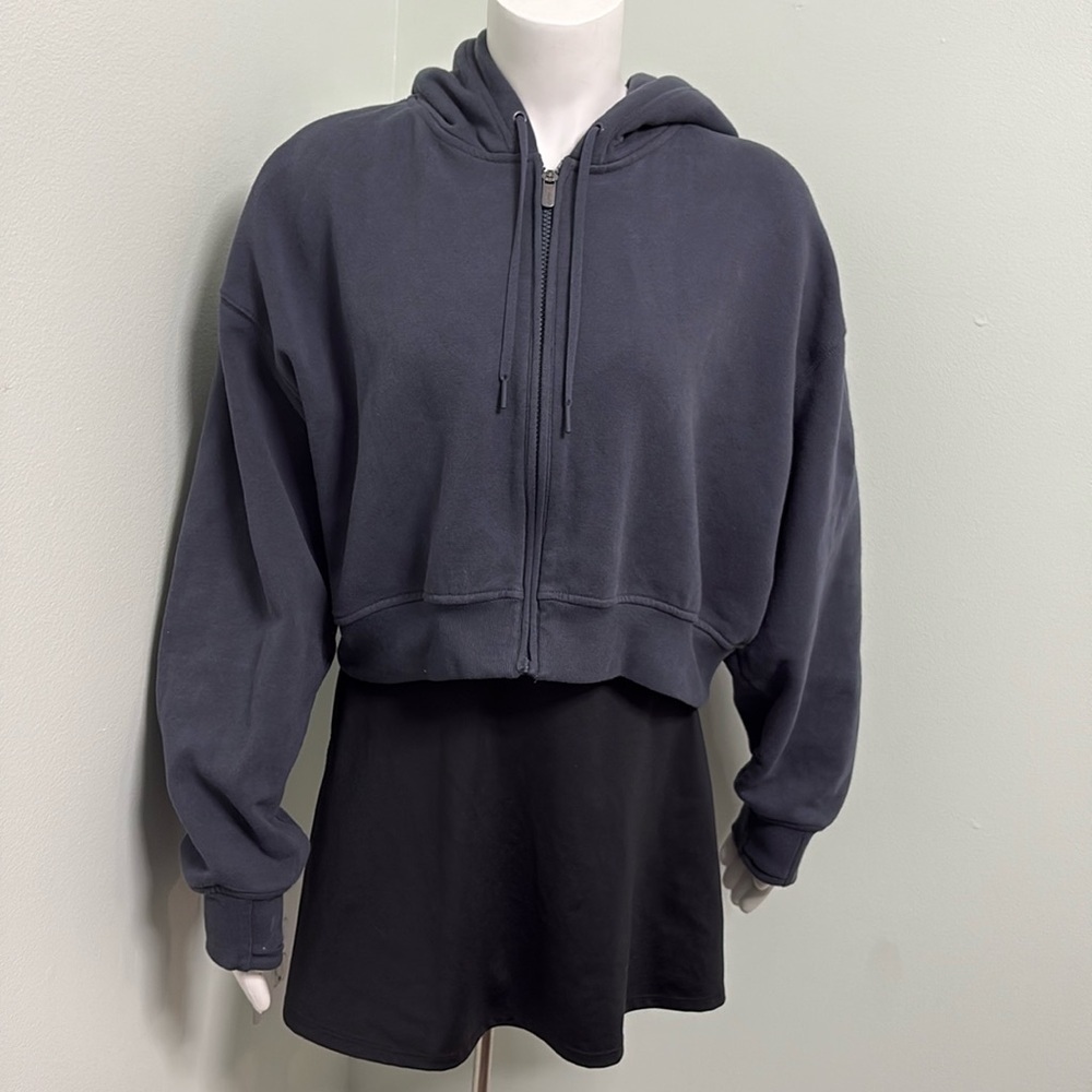 Athleta Forever Fleece Oversized Full Zip Jacket Medium Steel Blue